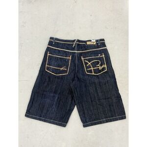 Vintage ReVirth Baggy Denim Shorts Y2K Cyber Grunge Jorts Rainbow Stitching 38